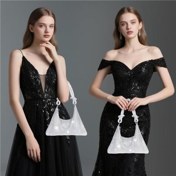 Clutch Purse for Women,Sparkly Rhinestone Evening Bag Wedding & Party - Picture 5 of 8